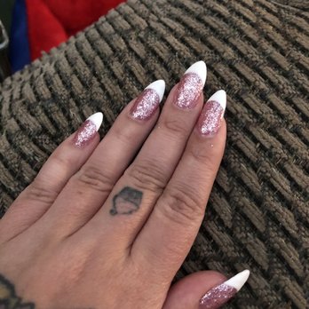 Megacare Nails & Spa - Pink glitter with white tips!!! My fave and this photo doesn't do it justice! - Waxing Near Me - Arcadia, California