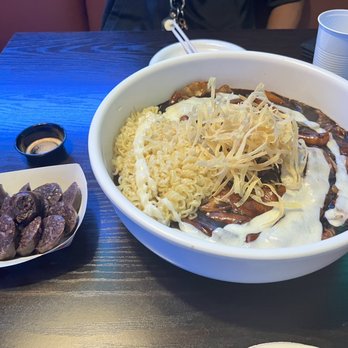 Luv Dduk - BLACK BEAN NOODLE WITH A SIDE OF KOREAN SAUSAGE! - Korean Near Me - Cerritos, California