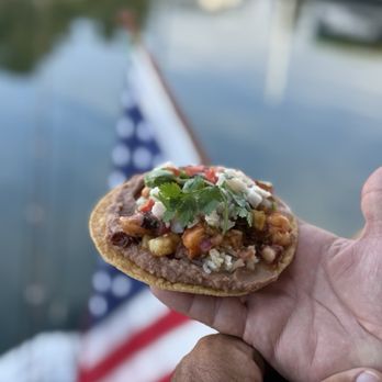 Karina's Ceviches & More - Ceviche tostada with beans and rice. - Mexican Near Me - San Diego, California