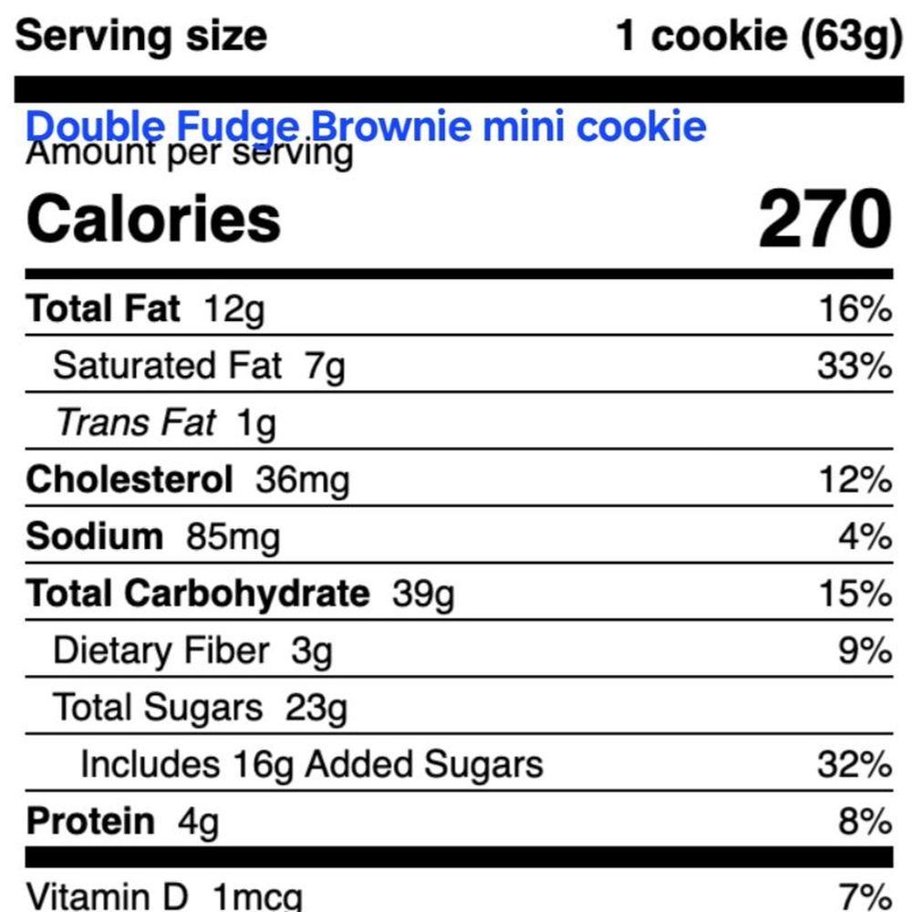 Crumbl - La Canada - Nutrition fact for their mini cookie which they never have when I go there. I think it's for order ahead/party box only. - Bakeries Near Me - Montrose, California