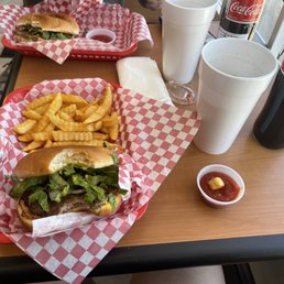1/4 burgers Bottled cokes Hot and crispy French fries! 1/4 burgers Bottled cokes Hot and crispy French fries!