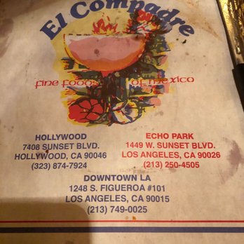 El Compadre - Placemat. - Mexican Near Me - Los Angeles, California