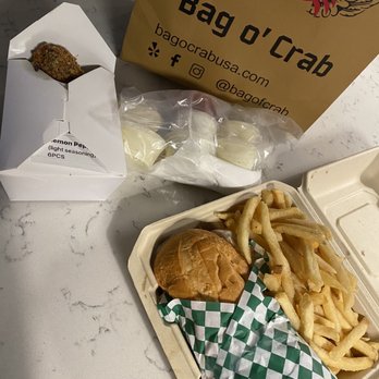 Bag O' Crab - Fish Po Boy French Fries Lemon Pepper Wings Extra Sauce on the Side - Seafood Near Me - Merced, California