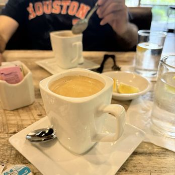 Local Table - Piping hot delicious coffee served in the most attractive mugs with matching square saucers! - Breakfast & Brunch Near Me - The Woodlands, Texas