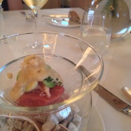 Loch Fyne crab with tartare of rose veal, tomato, crab velouté. Loch Fyne crab with tartare of rose veal, tomato, crab velouté.