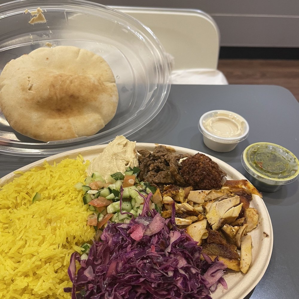 Platter with chicken shawarma and steak Platter with chicken shawarma and steak