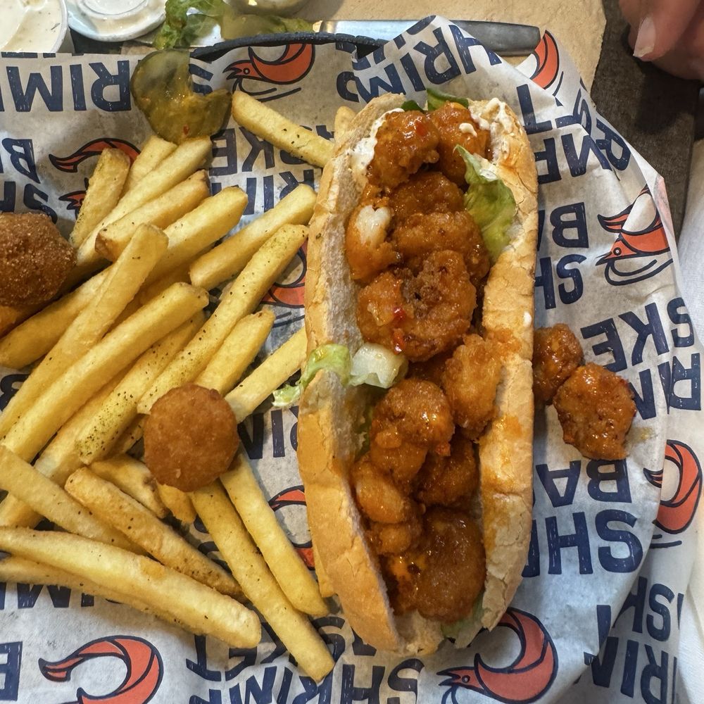 Shrimp Basket - Shrimp poboy with boom boom shrimp - Seafood Near Me - Pensacola, Florida Shrimp Basket - Shrimp poboy with boom boom shrimp - Seafood Near Me - Pensacola, Florida