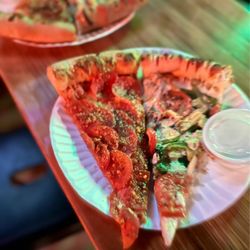 Up-Down OKC - Pizza! Pepperoni Pizza (left), Mona Lisa Pizza (right). Both Uber delicious!