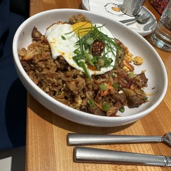 Yolked Kitchen - Breakfast Fried Rice Kimchi, Braised Pork Shoulder, Green Onions, Soy Sauce, Chile Crunch, Fried Egg 18 - Breakfast & Brunch Near Me - Clovis, California Yolked Kitchen - Breakfast Fried Rice Kimchi, Braised Pork Shoulder, Green Onions, Soy Sauce, Chile Crunch, Fried Egg 18 - Breakfast & Brunch Near Me - Clovis, California