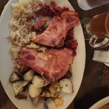 Ludwig's - Smoke pork chops, potatoes, red cabbage. And sauerkraut... pork was to dry and tough. - German Near Me - Leavenworth, Washington Ludwig's - Smoke pork chops, potatoes, red cabbage. And sauerkraut... pork was to dry and tough. - German Near Me - Leavenworth, Washington