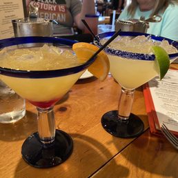Orange Beso on the left and the Top Shelf Traditional (subbed mezcal instead of tequila) on the right