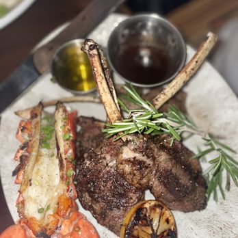 Papi Steak Miami Beach - 1/2 Rack of Lamb Grilled Maine Lobster Tail - Steakhouses Near Me - Miami Beach, Florida