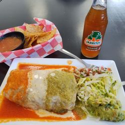 Tacos Maya No 1 - Maya Burrito dinner, complimentary chips -n- salsa, tasty Tamarind soft drink.
