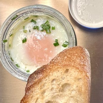 Eggslut - Slut | Fresh slices of baguette used to dip into a coddled egg and house made potato purée layered below in a glass jar. Highly recommend. - Breakfast & Brunch Near Me - Las Vegas, Nevada