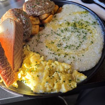 First Of The Month Eatery - Grits eggs sausage potatoes toast - Breakfast & Brunch Near Me - Florence, South Carolina