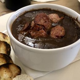 Black bean soup with venison and pork sausage. Very filling! Black bean soup with venison and pork sausage. Very filling!