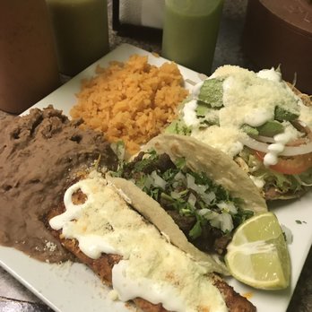 Mexico Lindo - Combination plate,  Chicken enchilada, taco de lengua and chicken tostada - Mexican Near Me - Newport News, Virginia