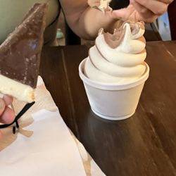 Sweet Melissa's Ice Cream Shoppe - My chocolate dipped key lime pie on a stick. My friend had dairy free soft serve swirl of chocolate and vanilla.