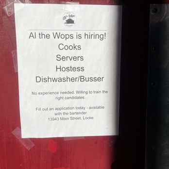 Al the Wop's - HIRING for ALL positions - American Near Me - Walnut Grove, California