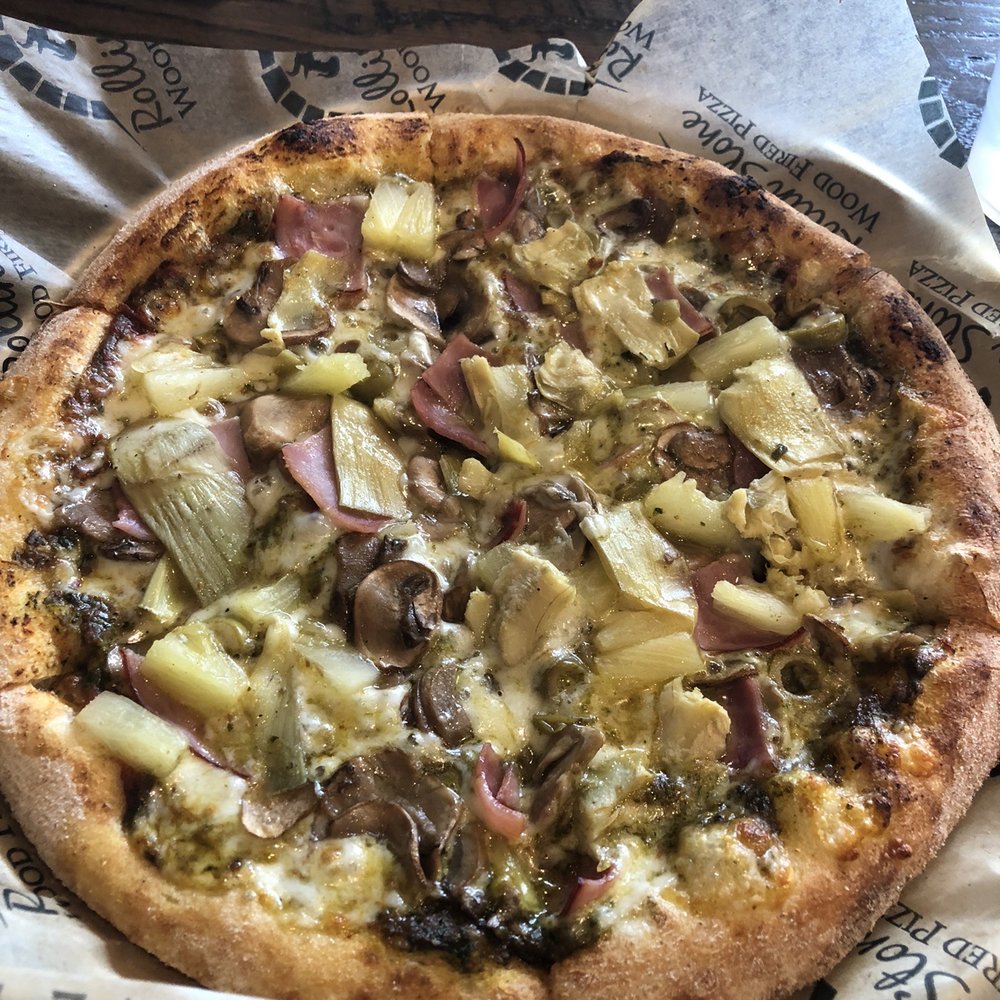 10" build Craft Your Own Pizza. Pesto and marinara sauce combined. Ham, green olives, mushrooms, pineapple and artichoke. 10" build Craft Your Own Pizza. Pesto and marinara sauce combined. Ham, green olives, mushrooms, pineapple and artichoke.