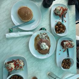 Gluten free pancakes, Bourbon Street Pancakes, Eggs Benedict