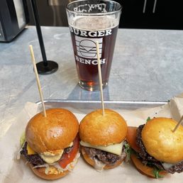 Classic, mushroom Swiss, fig jam. Ordered favorite to least. (But they were all good.) Red Trolley beer pairs well with beef.