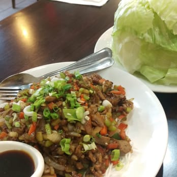 Sanhao BBQ Delight - a plate of food with lettuce and sauce - Chinese Near Me - Surrey, British Columbia