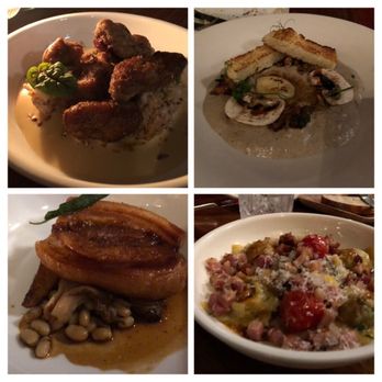 Les Sales Gosses - Clockwise - Sweetbread, Egg 64, Ravioli of the moment, Turlo Pork belly . - Canadian (New) Near Me - Quebec City, Quebec Les Sales Gosses - Clockwise - Sweetbread, Egg 64, Ravioli of the moment, Turlo Pork belly . - Canadian (New) Near Me - Quebec City, Quebec
