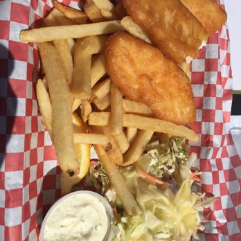The Deck - Fish and chips with my first bite! - Seafood Near Me - Portland, Oregon The Deck - Fish and chips with my first bite! - Seafood Near Me - Portland, Oregon