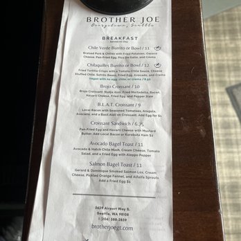 Brother Joe - Breakfast menu - Coffee & Tea Near Me - Seattle, Washington Brother Joe - Breakfast menu - Coffee & Tea Near Me - Seattle, Washington