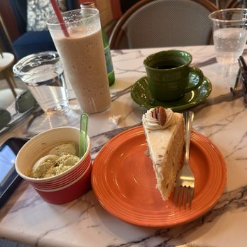 Sweet Eleanor's - First day. Hummingbird cake, pistachio gelato. - Desserts Near Me - Macon, Georgia