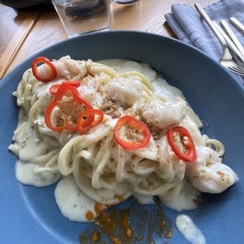 Florabella - Bucatini with shrimp (the red smear was me trying someone else's food sorry) - Italian Near Me - Missoula, Montana Florabella - Bucatini with shrimp (the red smear was me trying someone else's food sorry) - Italian Near Me - Missoula, Montana