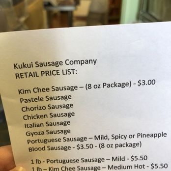 Kukui Sausage Co - Prices 12/27/17 - Meat Shops Near Me - Honolulu, Hawaii