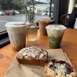 Calaca Coffee - Cafe de Olla w/oat milk and tres leches cold foam  Piloncillo Latte Banana Matcha