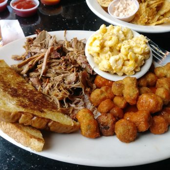Dead End BBQ - Pulled pork with buffalo okra and pimento Mac & cheese - Barbeque Near Me - Knoxville, Tennessee Dead End BBQ - Pulled pork with buffalo okra and pimento Mac & cheese - Barbeque Near Me - Knoxville, Tennessee
