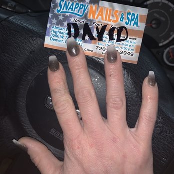 Snappy Nails & Spa - David did an amazing job! I got the grey and white ombré. It takes a lot of time and patience to do this design and he mastered it. - Nail Salons Near Me - Denver, Colorado Snappy Nails & Spa - David did an amazing job! I got the grey and white ombré. It takes a lot of time and patience to do this design and he mastered it. - Nail Salons Near Me - Denver, Colorado