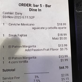 El Patron Grill and Cantina - $18.99 for an appetizer sized ceviche - Mexican Near Me - Riverview, Florida