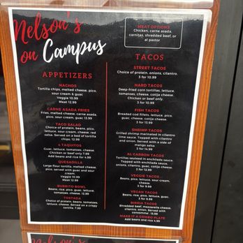 Nelson’s On Campus - Menu - Mexican Near Me - Eugene, Oregon
