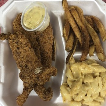 Clara’s Kitchen - Catfish Plate with fries and macaroni and cheese - Soul Food Near Me - Denton, Texas