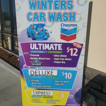 Chevron - a sign for fast and easy winter car wash - Gas Stations Near Me - Winters, California
