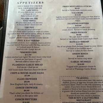 Lazy Flamingo - Menu increase! From one month ago. Conch fritters from $9.99 to $12.99, bread from $4.99 to $6.99, etc - Seafood Near Me - Sanibel, Florida Lazy Flamingo - Menu increase! From one month ago. Conch fritters from $9.99 to $12.99, bread from $4.99 to $6.99, etc - Seafood Near Me - Sanibel, Florida
