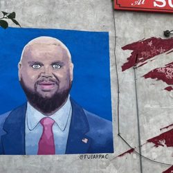 JD Vance Mural By Artist Fubar Pac - It's like the Mona Lisa except the eyes