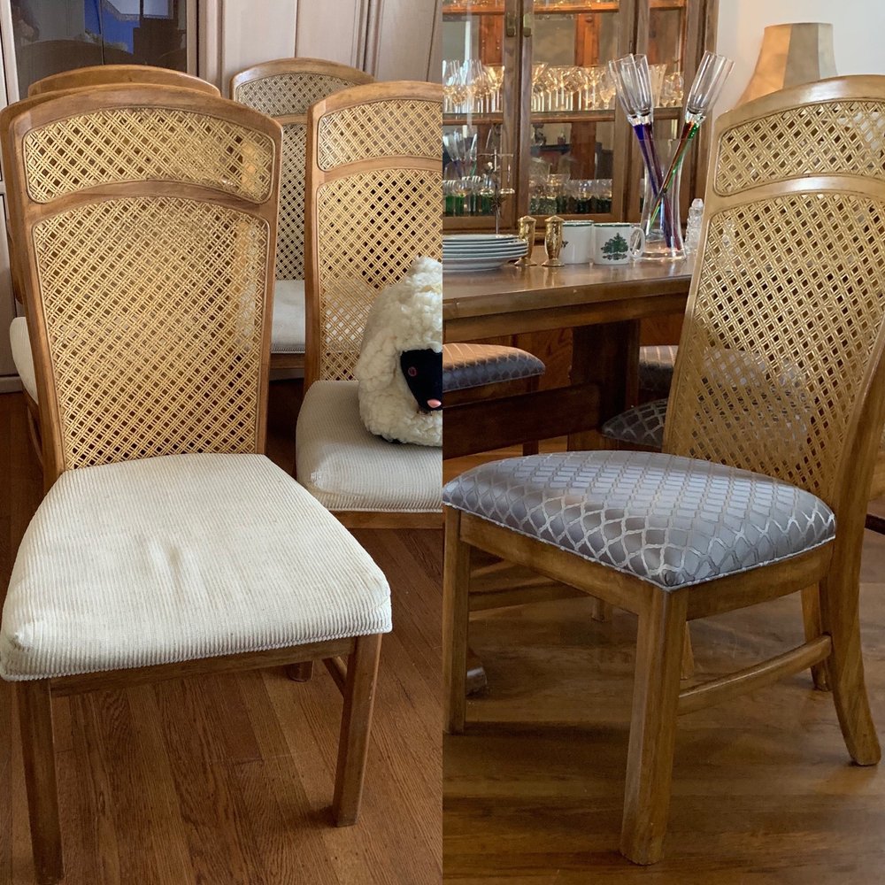 Red Door Upholstery - Bamboo (?) Dining room chair - Before & After - Furniture Reupholstery Near Me - Richmond, California Red Door Upholstery - Bamboo (?) Dining room chair - Before & After - Furniture Reupholstery Near Me - Richmond, California