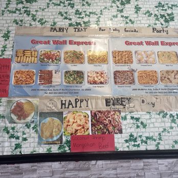 Great Wall Express - the party tray is very good, the tray are all full no gaps and the chicken wings are crispy and delicious(there's 30 pc for party tray - Chinese Near Me - North Charleston, South Carolina Great Wall Express - the party tray is very good, the tray are all full no gaps and the chicken wings are crispy and delicious(there's 30 pc for party tray - Chinese Near Me - North Charleston, South Carolina