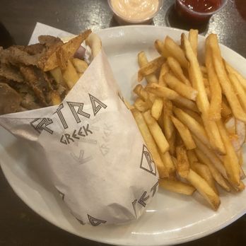 Petra Greek - Gyro pita combo (with fries). Gyro didn't feel "authentic" as it lacked Greek salad and veggies. - Greek Near Me - Sacramento, California