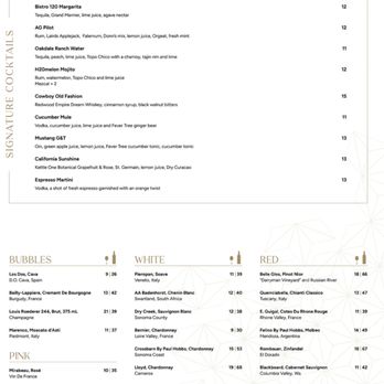 Bistro 120 - Drink Menu - New American Near Me - Oakdale, California