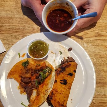 Crestline Cafe - Left Al pastor taco right birria taco green sauce was tasty too - American Near Me - Crestline, California Crestline Cafe - Left Al pastor taco right birria taco green sauce was tasty too - American Near Me - Crestline, California