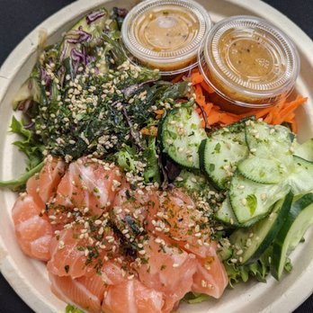 POKE by Love Art - Salmon poke with cucumbers, carrots, seaweed salad, and passion miso vinaigrette - Poke Near Me - Boston, Massachusetts