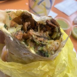 Pastor burrito and shrimp. No rice or beans. Pastor burrito and shrimp. No rice or beans.
