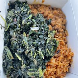 Lagos Cafe - Special request vegan plate: veganized spinach, jollof rice, beans. Delicious!